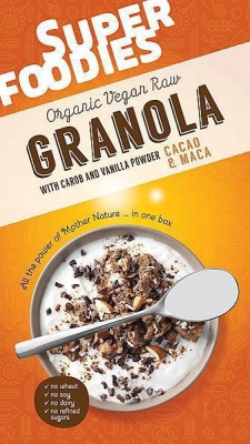 Foto van Superfoodies raw granola cacao & maca 200g via drogist