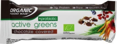 Foto van Organic food bar active greens covered probiotica 68g via drogist