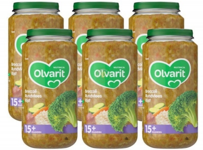 Foto van Olvarit 15m05 broccoli rundvlees rijst 6 x 250g via drogist