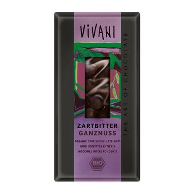Foto van Vivani chocolade puur hele hazelnoten 10 x 100g via drogist