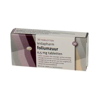 Foto van Leidapharm leida foliumzuur 0.5mg 30 tabletten via drogist