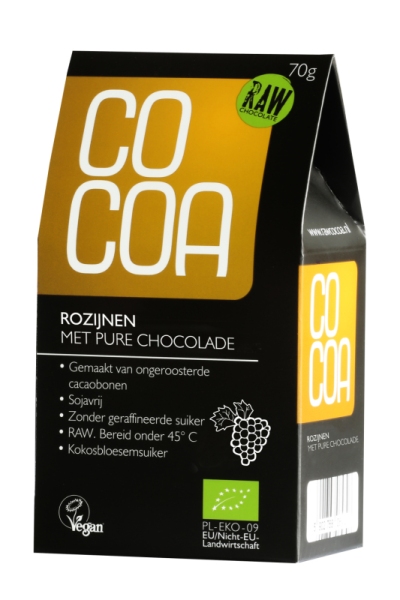 Cocoa rozijnen pure chocolade raw 70gr  drogist
