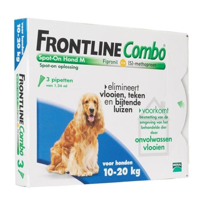 Frontline combo hond m 10-20kg bestrijding vlo en teek 3st  drogist