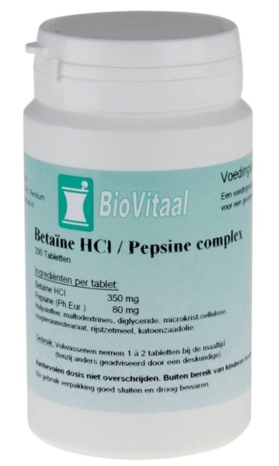 Foto van Biovitaal betaine hcl/pepsin * 200tb via drogist