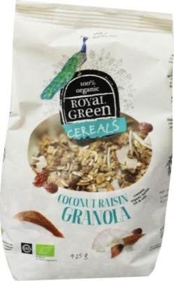 Foto van Royal green cereals coconut raisin granola 425g via drogist