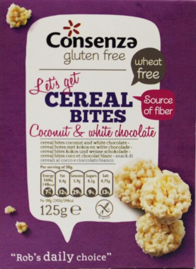 Foto van Consenza kokos witte chocolade cerial bites 125g via drogist