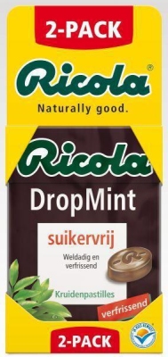 Foto van Ricola drop mint suikervrij 50 gram 2x50g via drogist