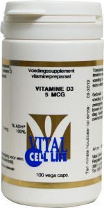 Foto van Vital cell life vitamine d3 5 mcg 100cap via drogist