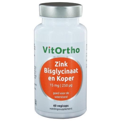 Foto van Vitortho zink bisglycinaat 15 mg koper 250 µg 60vc via drogist