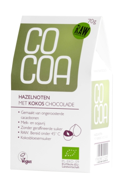 Cocoa hazelnoten kokos chocolade raw 70gr  drogist