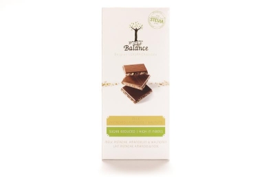 Foto van Balance chocolade tablet stevia melk pistache 85g via drogist