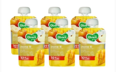 Foto van Olvarit knijpzakjes smoothie mango 12+ maanden 6 x 90gr via drogist