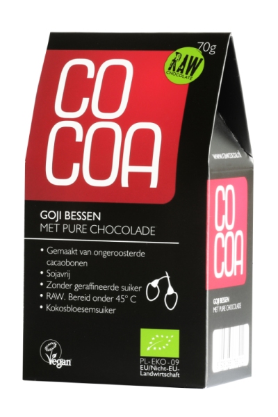 Cocoa goji bessen pure chocolade raw 70gr  drogist