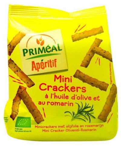 Foto van Primeal aperitive mini crackers rosemary 100g via drogist