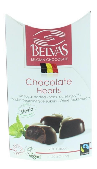Foto van Belvas cocoa hearts stevia 100g via drogist