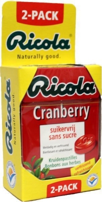 Foto van Ricola cranberry suikervrij 2x50g via drogist