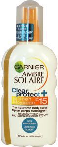 Foto van Garnier ambre solaire zonnebrand clear protect spray spf 15 200ml via drogist