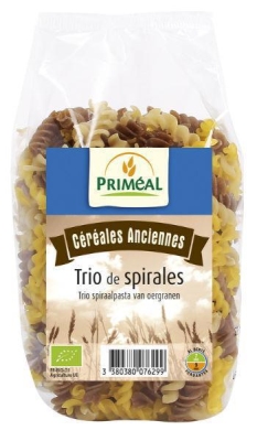 Foto van Primeal trio spiralen pasta oergranen 350g via drogist