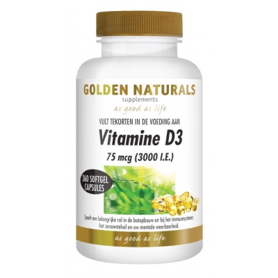 Foto van Golden naturals vitamine d3 75 mcg 360sg via drogist