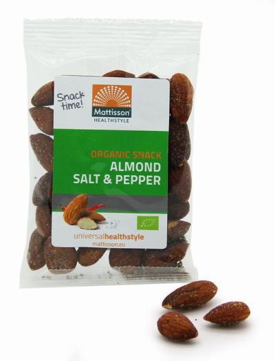 Foto van Mattisson amandelen snack salt & pepper 35g via drogist