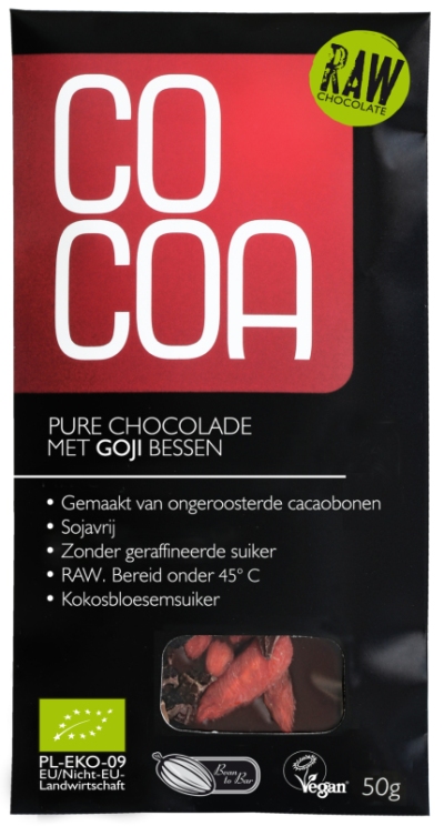 Cocoa reep raw chocolade puur goji 50gr  drogist