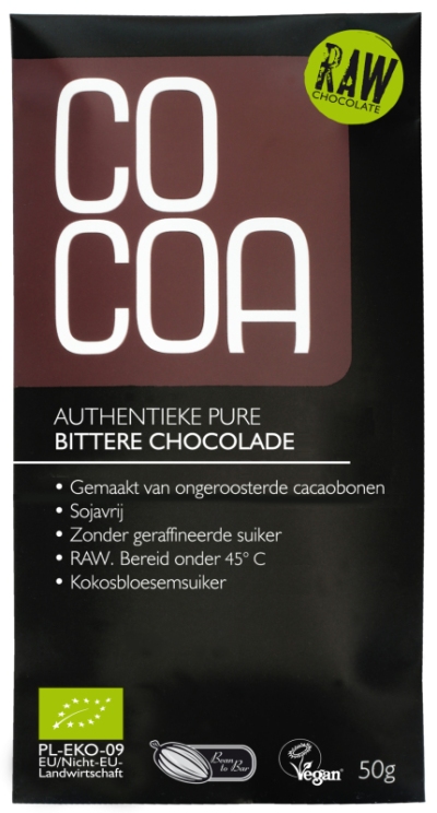 Foto van Cocoa reep raw chocolade puur authenthiek bitter 50gr via drogist