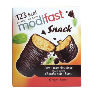 Foto van Modifast maaltijdvervanger control snackreep pure en witte chocolade 6x31g via drogist