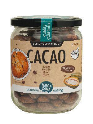 Foto van Terrasana raw cacao bonen in glas 250g via drogist