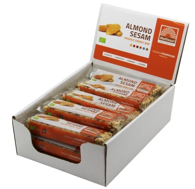 Foto van Mattisson organic energy bar almond sesame 40 gram 15x40g via drogist