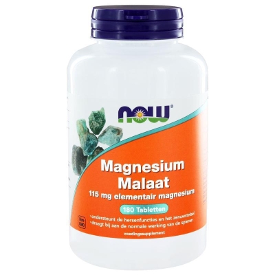 Foto van Now magnesium malate 1000mg 180tab via drogist