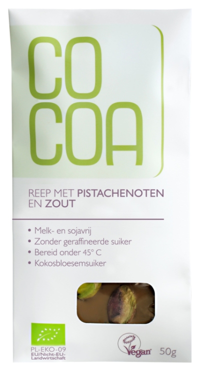Cocoa reep chocolade pistache zout raw 50gr  drogist