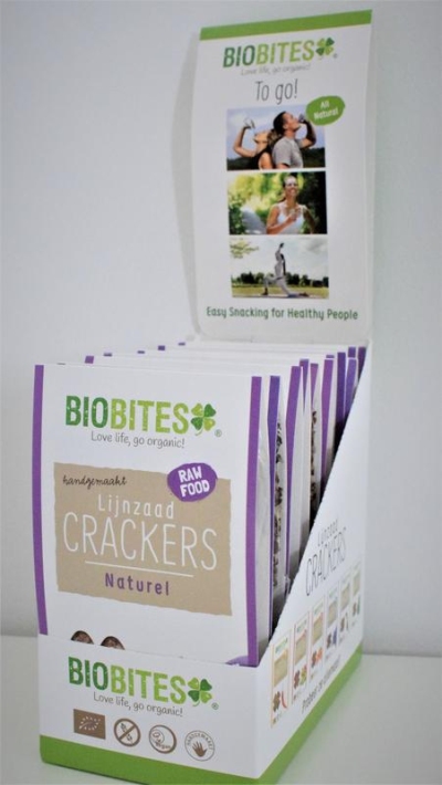 Foto van Biobites lijnzaad crackers natural display displ via drogist