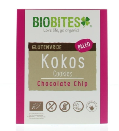 Foto van Biobites kokosbites chocolate chip glutenvrij bio 65g via drogist