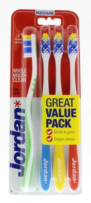 Foto van Jordan tandenborstel totalclean medium 4pack via drogist
