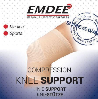 Foto van Emdee elastische ondersteuning knie huidkleur maat l 1st via drogist