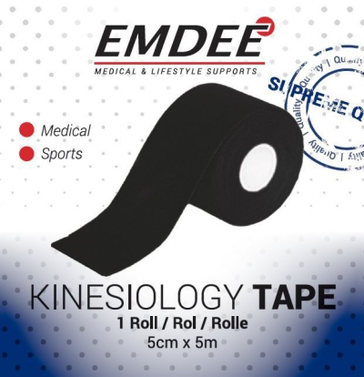 Foto van Emdee kinesiology tape zwart non cut 1rol via drogist