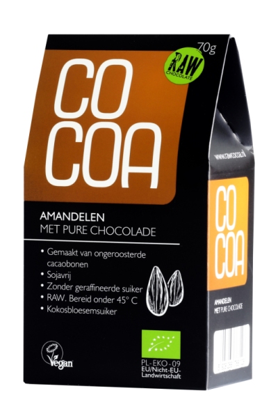 Cocoa amandelen pure chocolade raw 70gr  drogist