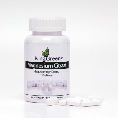 Foto van Livinggreens magnesium citraat 400 mg 120tb via drogist
