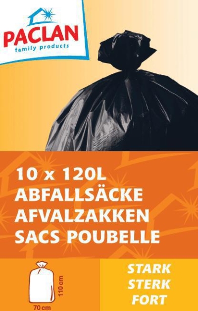 Foto van Paclan huisvuil/afvalzak donker grijs 120 liter 10st via drogist