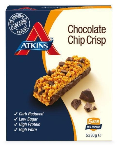 Foto van Atkins day break reep chocochip crisp 5x30g via drogist