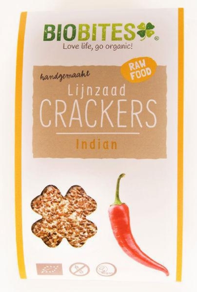 Foto van Biobites lijnzaad crackers raw indian 2st via drogist