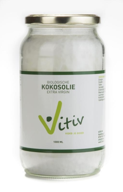 Foto van Vitiv kokosolie extra virgin 1000ml via drogist