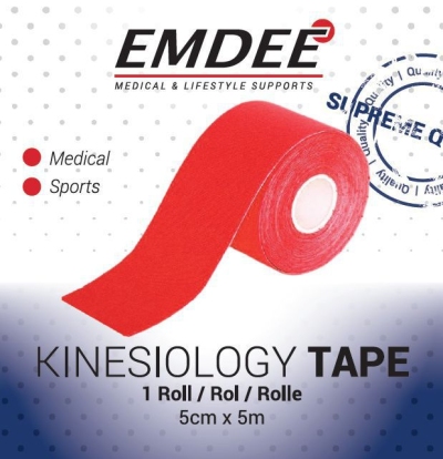 Foto van Emdee kinesiology tape rood non cut 1rol via drogist