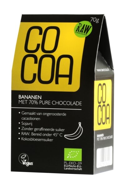 Cocoa bananen 70% pure chocolade 70gr  drogist
