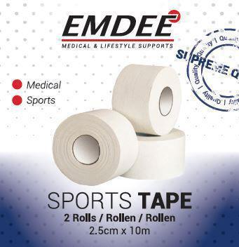 Foto van Emdee sport tape 2.5 cm x 10 meter wit 2st via drogist