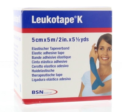 Foto van Leukoplast leukotape k 5 m x 5.0 cm blauw 1st via drogist