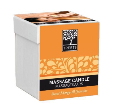 Foto van Treets massage candle sweet mango & jasmin 140g via drogist