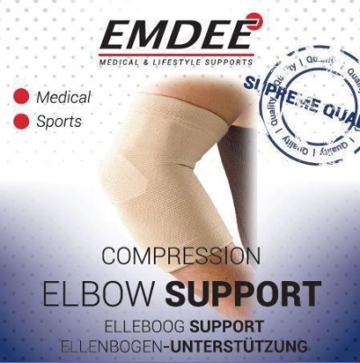Foto van Emdee elastische ondersteuning elleboog huidskleur maat l 1 stuk via drogist