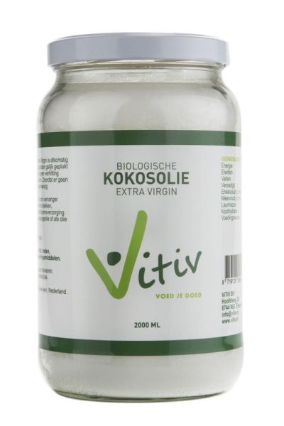 Foto van Vitiv kokosolie extra virgin 2000ml via drogist